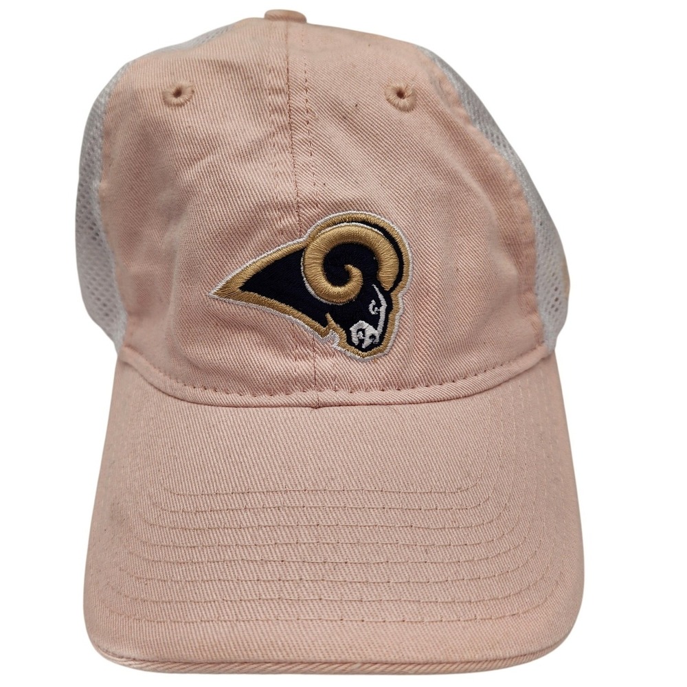 Reebok NFL Los Angeles Rams Women Peach Pink White Mesh Trucker Hat Adjustable